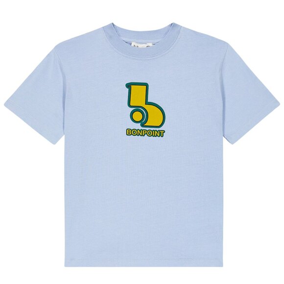 Bonpoint Light Blue T-Shirt with Yellow and Green Logo - Picture 1 of 7